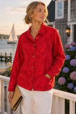 Coldwater Creek Women's Red Floral Button Jacket XL Cotton Blend Pockets