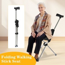2in1 Folding Walking Stick Seat Portable Cane Seat Stool Seniors Cane with Seat