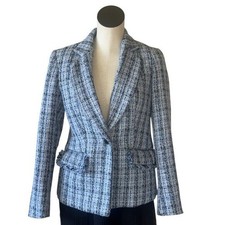 NWT 149 Anne Klein One Button Tweed Jacket Blazer In Color Skyway Multi Small