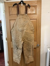 Vtg Carhartt Double Knee Bib Overalls RN14806 Men  s Size 46x24 R01 Duck Brown