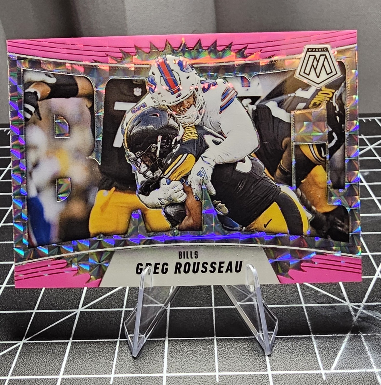 2025 Panini Mosaic - Bang! Greg Rousseau #14 Pink Fluorescent Mosaic Prizm