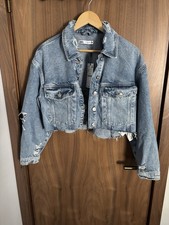 Zara Women's Blue Denim Jacket Size M Cropped Oversized Long Sleeve BNWT
