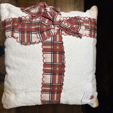 White Red Plaid Christmas Holiday Present Accent Decor Pillow 21x21 Soft New!