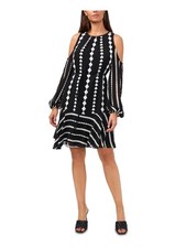 VINCE CAMUTO Womens Black Back Tie Belt Lined Balloon Sleeve Short Shift Dress M