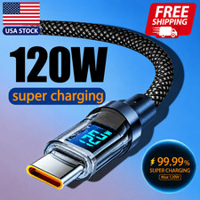 120w Super Fast USB Type-C Charging Braid Phone Charger Lead with Display LOT