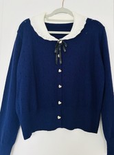 Damen Strickjacke blau/weiß mit Kragen, Herz...