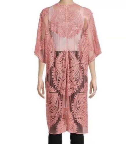 Time & Tru rosa Spitze Lagenlook Kimono Large/X-Large (L/XL) Morgenmantel Staubtuch Überwurf - Bild 4 von 9
