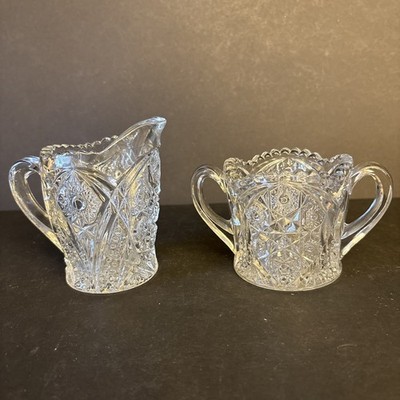 Vintage American Cut Glass Sugar Bowl and Creamer 2 piece Set