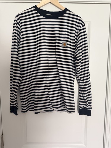 Carhartt WIP Long Sleeve Haldon Pocket T Shirt - Black and White - Size Large
