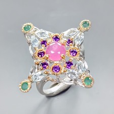 Handmade Ruby Ring 925 Sterling Silver Size 7.5 /R436140