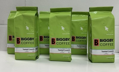 BIGGBY COFFEE TOASTED COCONUT FLAVOR GROUND MEDIUM ROAST BLEND 6 PACK FRESH NEW