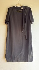 Vintage FTJD Black Asymmetrical Drape Shift Dress with Button Detail 16