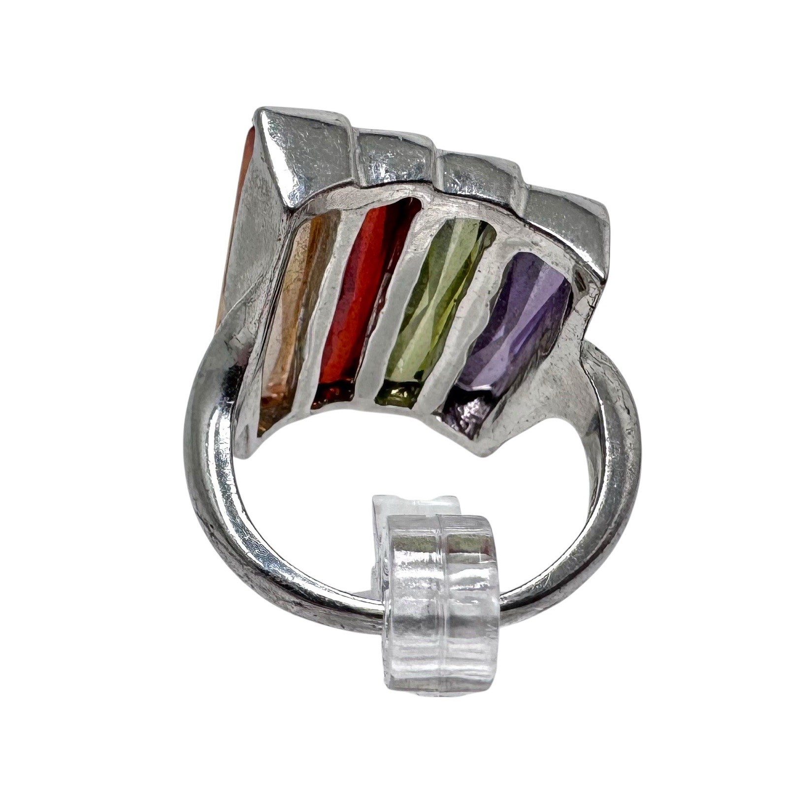 Silver Tone Ring Abstract Step Setting Colorful F… - image 6