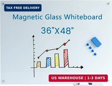 Glass Whiteboard 48"X36" Magnetic Glass White Board Frameless Wall Mounted Dry E
