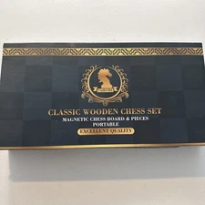 Classic Wooden Chess Set Portable Magnetic Chess Board & Pieces Game Preowned