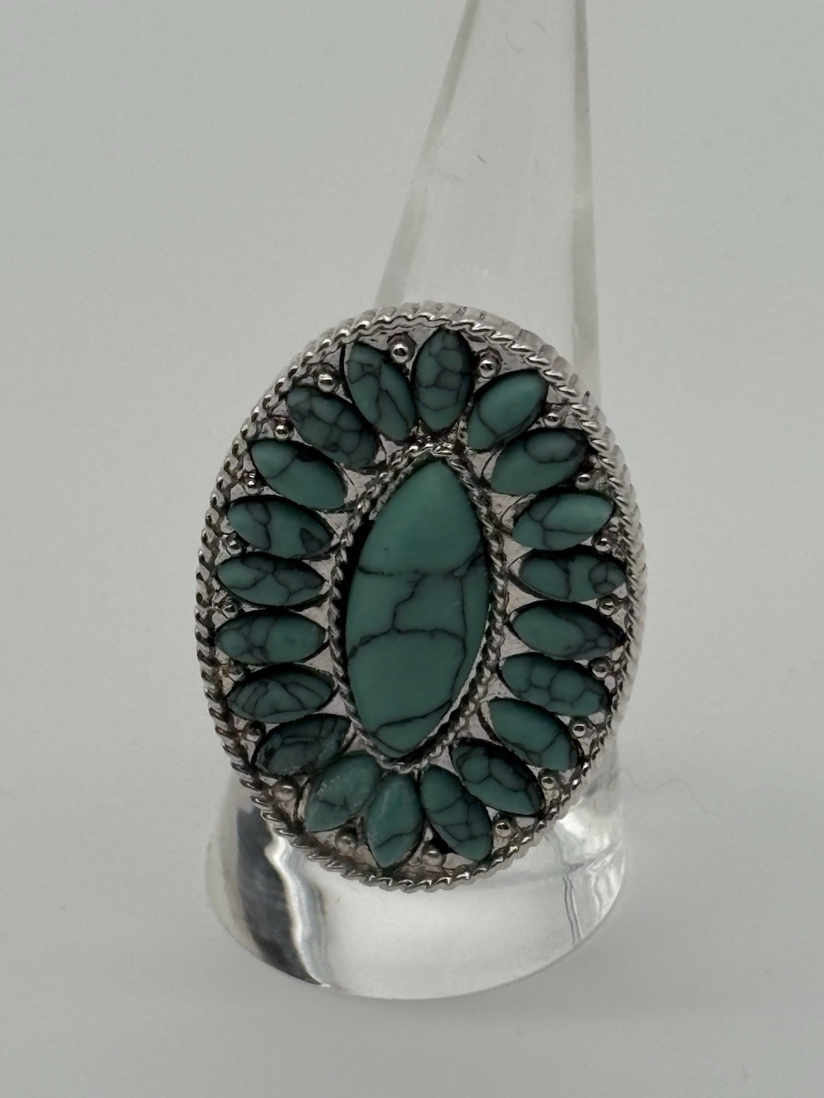 Vintage Turquoise Cluster Statement Ring Size 7 O… - image 1