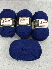 Vintage Emu Pure Wool Made in England Shade 17 Navy Blue Lot of 4 1oz Skein