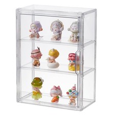 3 Tiers Clear Display Case, Plastic Storage Bins with 2 Adjustable Divider an...
