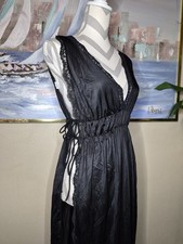 Vintage Made In USA Women's Black Lace Sexy Maxi Tie Nightgown