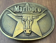 Vintage Belt Buckle Marlboro Longhorn Solid Brass Philip Morris 1987