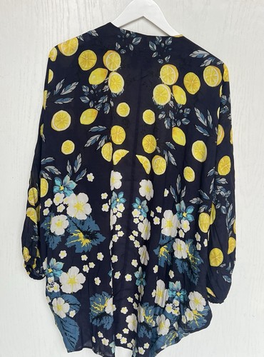 Anthropologie Boho Beach Casual Cover Up Kimono Lemon Print