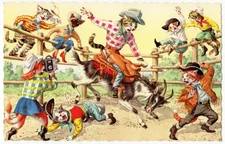 Alfred Mainzer - Eugen Hartung Cats Postcard 4952 - Cowboy Breaking a Goat