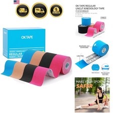 Regular Kinesiology Tape 4 Pack, Cotton Athletic Tape for Support Muscle Joi...