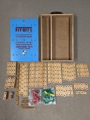 Vintage Fit-Bits Technik Kinder Baukasten 60er Jahre Holzbau Spielzeug