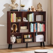 10 Cube Bookshelf, 3 Tier Modern Wide Bookcase with Legs,