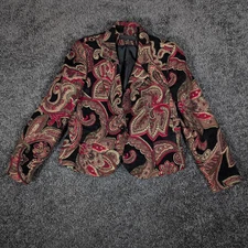 VTG Harve Benard Tapestry Blazer Jacket Women's 12P Red Black Paisley Boho EUC