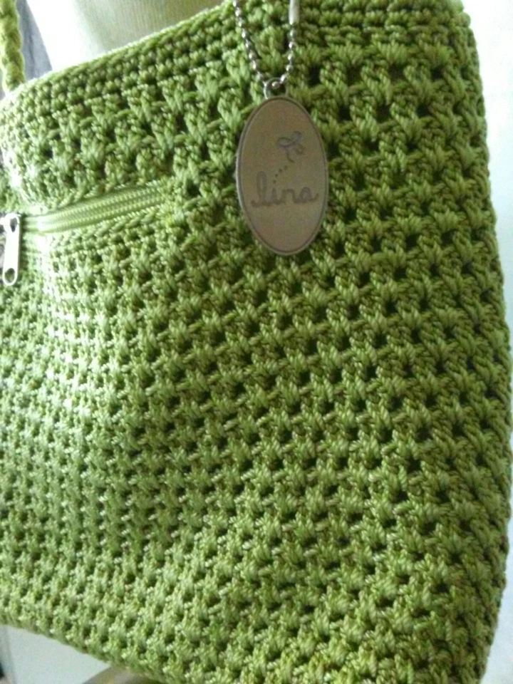 Bolso de hombro Lina para mujer verde lima correa trenzada ganchillo tejido 9x10" Foto 2 de 4