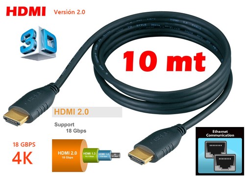 Cable HDMI 10 metros 2.0 , - 2k , 3D, Ethernet | eBay
