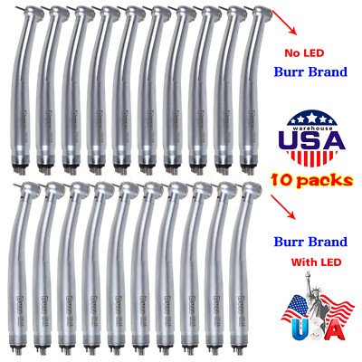 1/10* USA Dental LED Fiber Optic / No-LED High Speed Handpiece Turbine 4 Hole to