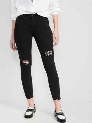 Old Navy Rockstar Super Skinny Raw Edge Ankle Jeans Women 4 Tall Black NEW