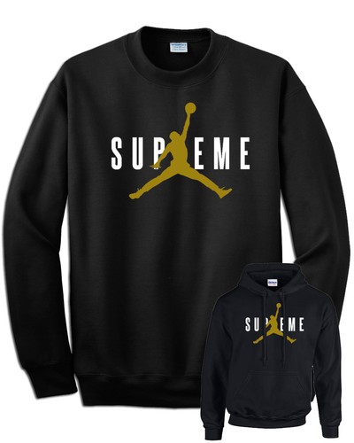 Felpa con stampa Sup Jordan eme dorata basket oro con e senza cappuccio  nera | eBay