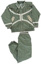 VTG Clipper Bay Wind Suit Track Jacket Coat Pants Womens Large Green Beaded