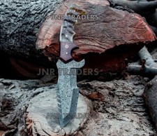 Buck Hunting Knife Fixed Tracker Damascus Blade Original Ram Horn Wood Handle