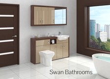 TOBACCO WALNUT / CASHMERE GLOSS BATHROOM FITTED FURNITURE W/ WALL UNITS 1600MM