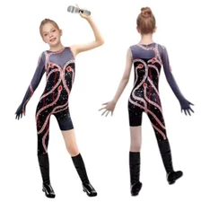 Girls Taylor Eras Tour Cosplay Costume Bodysuit Kids Black Jumpsuit 