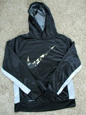 Nike Logo Boys Black/Gray Therma Fit Fleece Line Pullover Hooded Sweatshirt XL