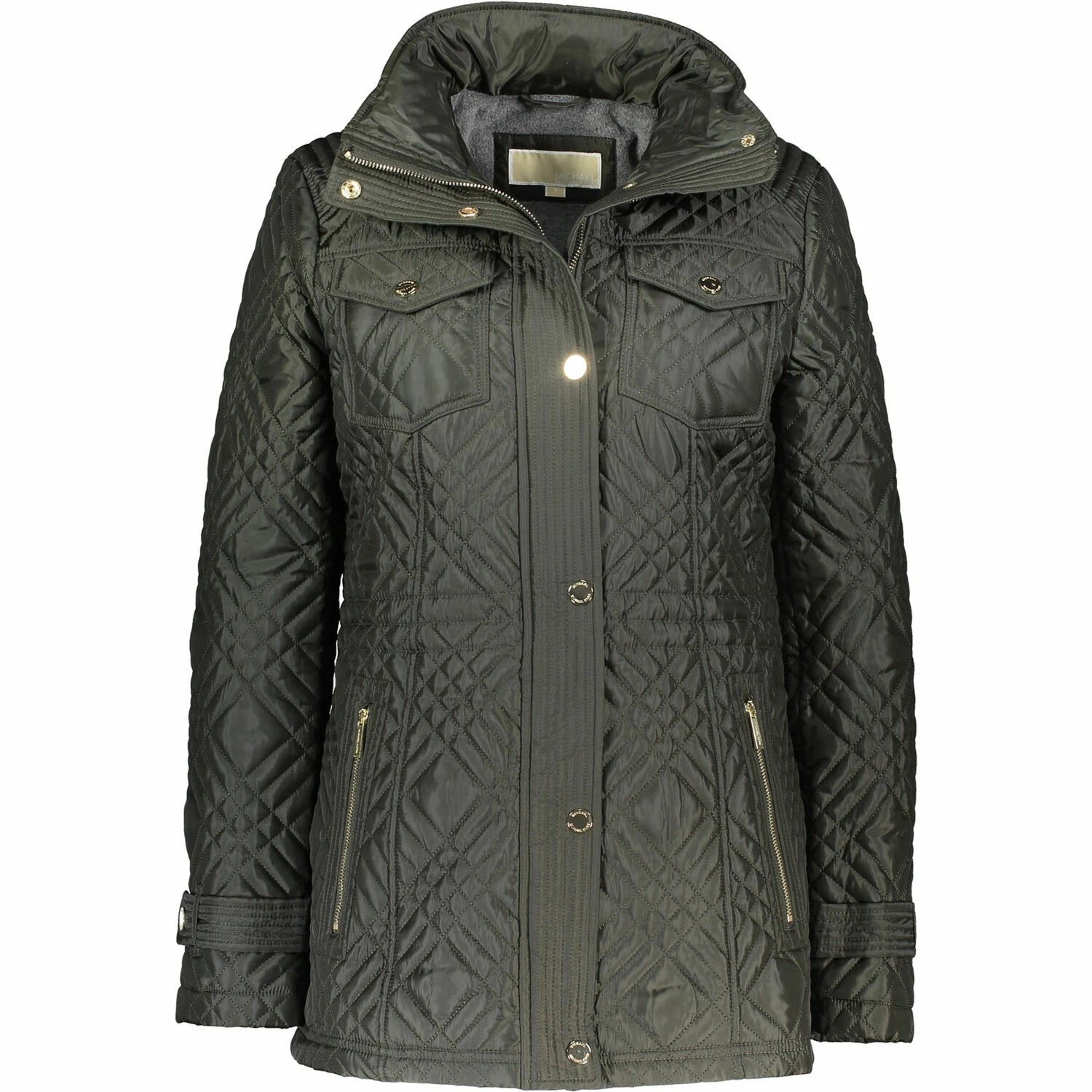 MICHAEL KORS Giacca Cappuccio Donna Trapuntato Nascondi Cappotto Verde Muschio Scuro_Taglia S
