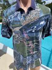 Vintage Grand Slam Ringer ALL OVER PRINT Golf Polo Shirt Mens M Medium