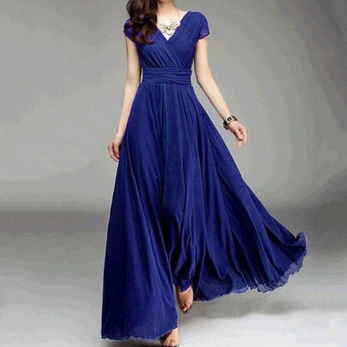 Schickes Damen Spitze Maxi Chiffon Brautjungfer formell Abschlussball Abend Hochzeit Party Kleid - Bild 30 von 34