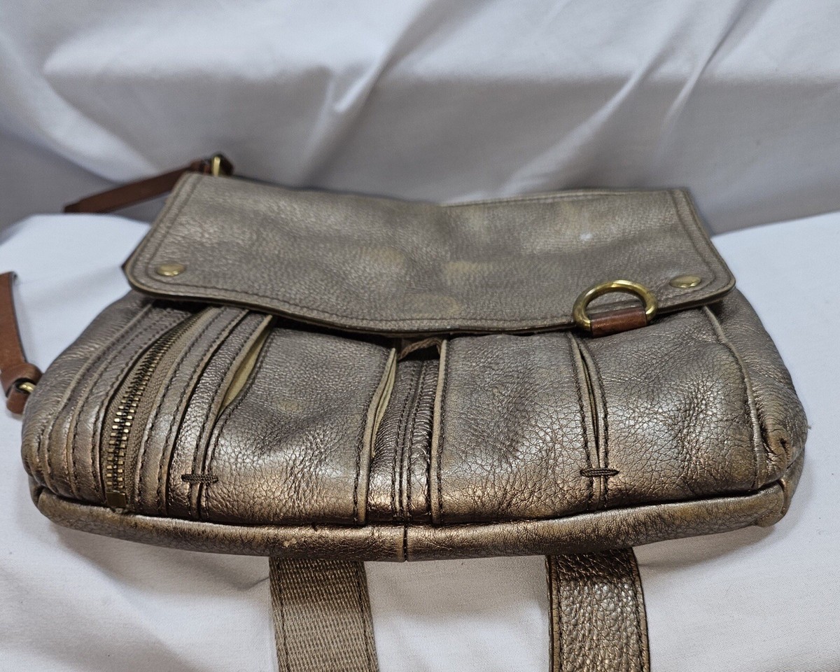 Fossil Morgan Leather Traveler Crossbody Shoulder Bag Purse Gold