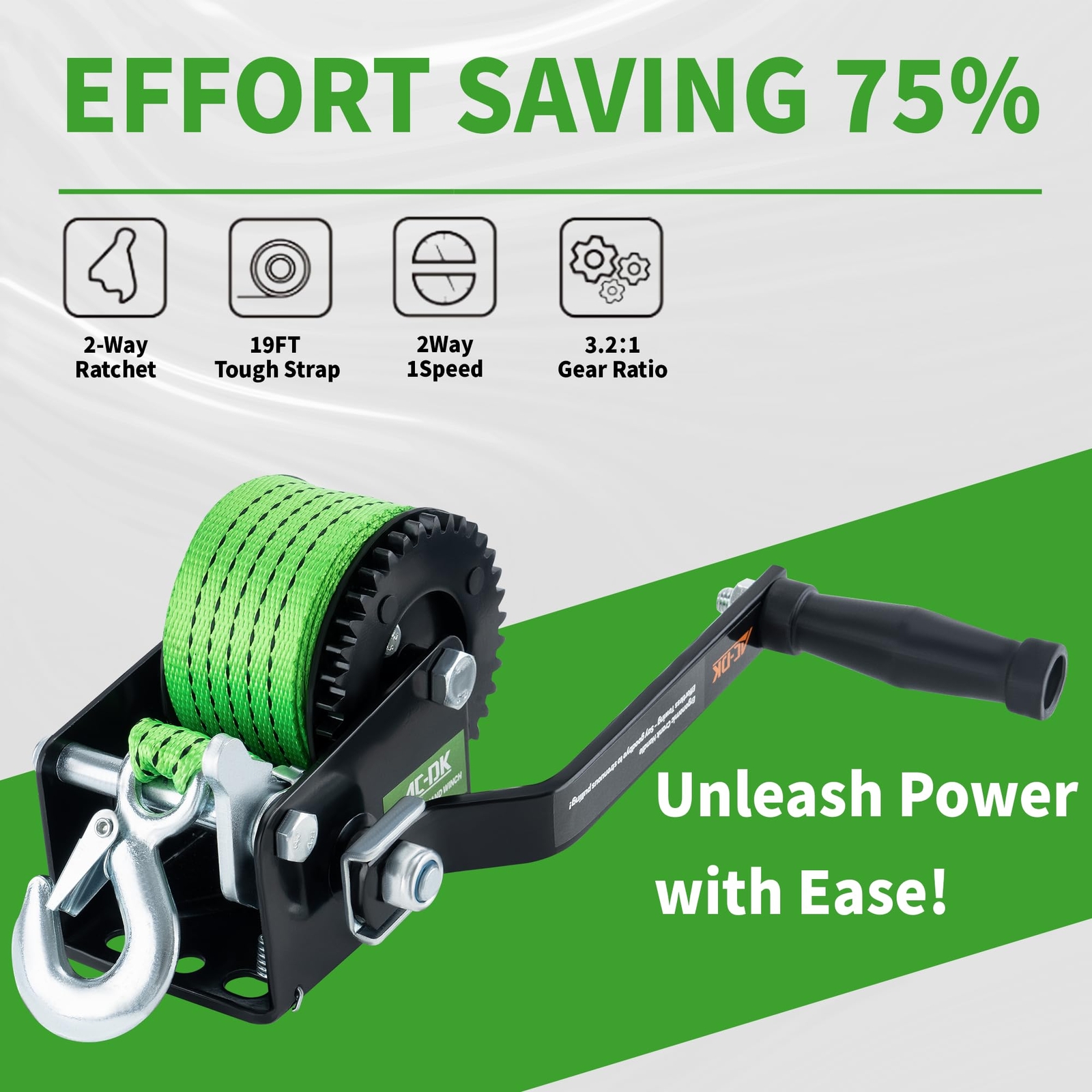 AC-DK 600lb Heavy Duty Boat Trailer Winch with 19FT Strap for Boat Truck Trailer