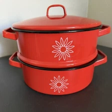 Vintage Orange Enamel COUNTRY COOKERY Double Boiler Sterno Inc.