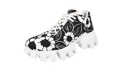 PRADA Flower Cloudburst Thunder Sneakers - 1E863M Black White -  US 6.5 EU 36,5