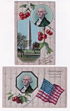 2 Lot George Washington Patriotic Monument Cherries Flag Winsch Postcards