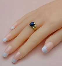 Linde Star Blue Sapphire Cabochon Nugget Ring 14k Yellow Gold Size 6.25 Estate