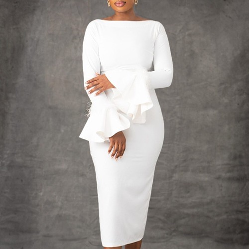Semi Glockenärmel Sexy V-Ausschnitt Formell Kirche Kleider für Damen Bischof Midikleid - Bild 25 von 60